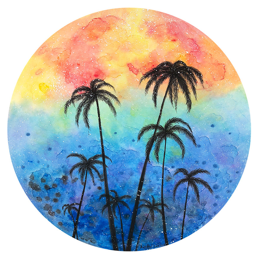 【已装裱】吴小慧《椰子树》水彩