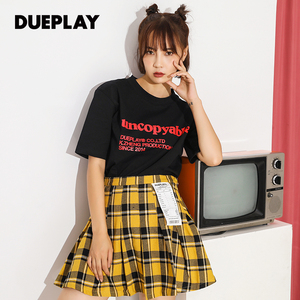 DUEPLAY郑恺潮牌2018夏季新款白色短款t恤女宽松火箭少女同款短袖