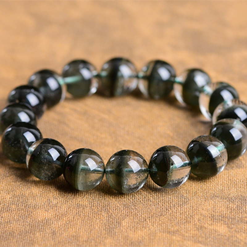 82克 直径12.8mm 天然绿幽灵手链 墨绿色