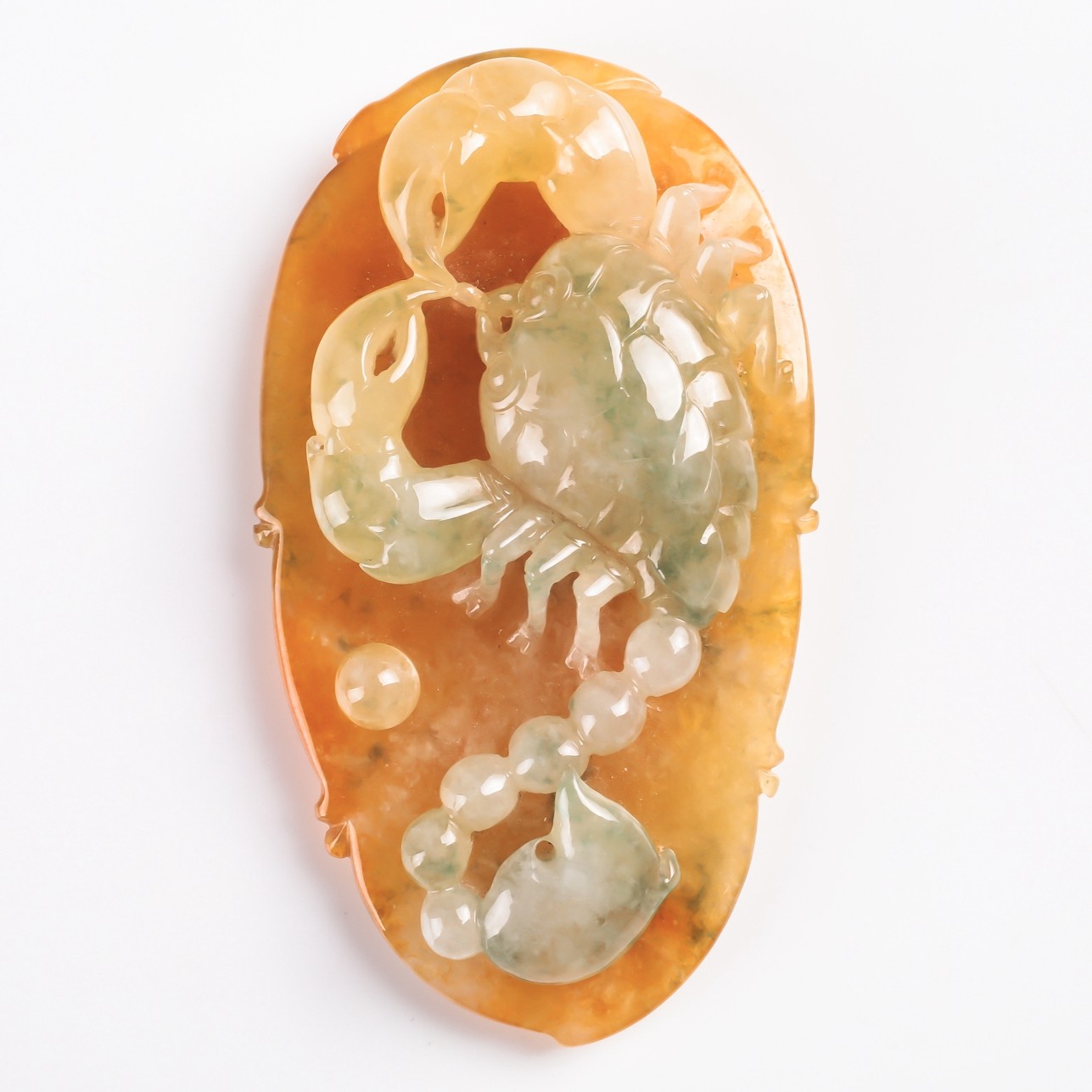 【八方来财】缅甸翡翠a货精雕黄翡招财螃蟹大业有成吊坠46.01g