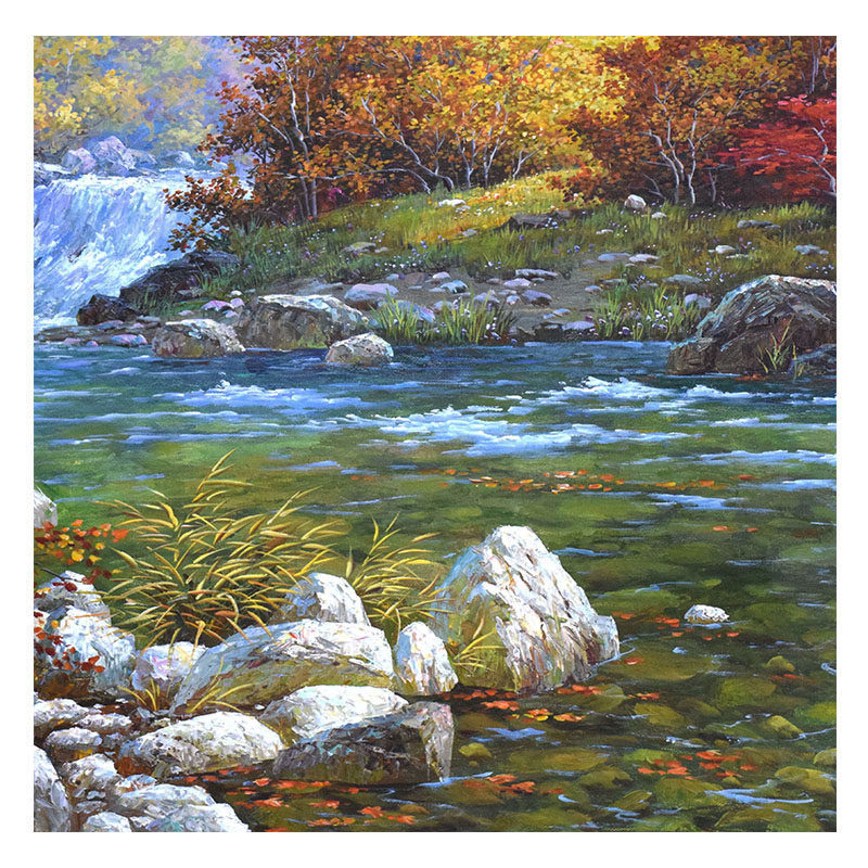 【即拍即得】朝鲜油画 人民艺术家 朴英哲《小溪美景》-锦绣山