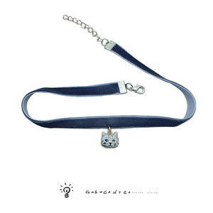 日系少女萝莉原宿心软妹格子猫咪锁骨链项链项圈女颈链颈带choker