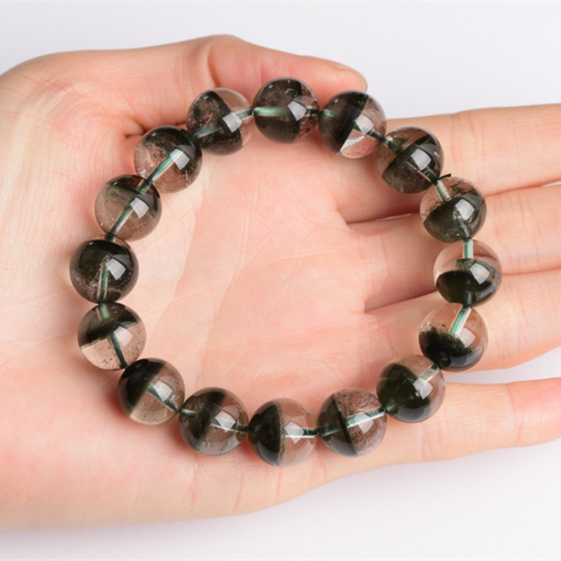82克 直径12.8mm 天然绿幽灵手链 墨绿色