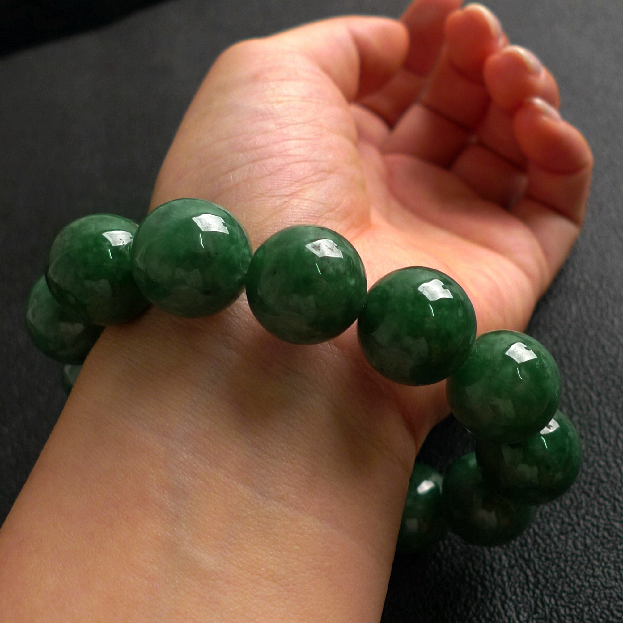 【大珠手串】缅甸a货翡翠满绿精品大佛珠男士手串 116.32g