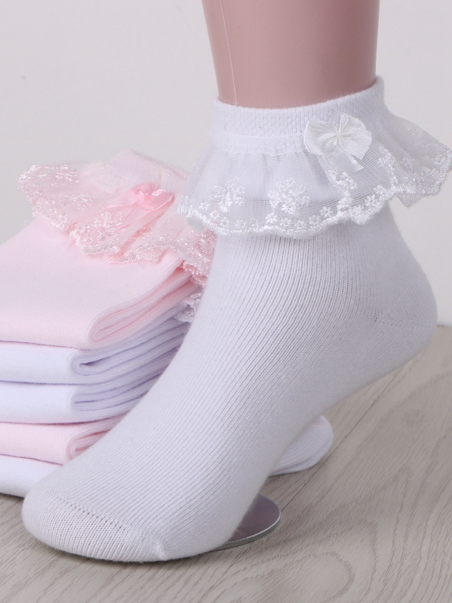 儿童白袜子纯棉女孩短袜女童蕾丝拉丁舞花边袜春秋薄款公主棉袜夏