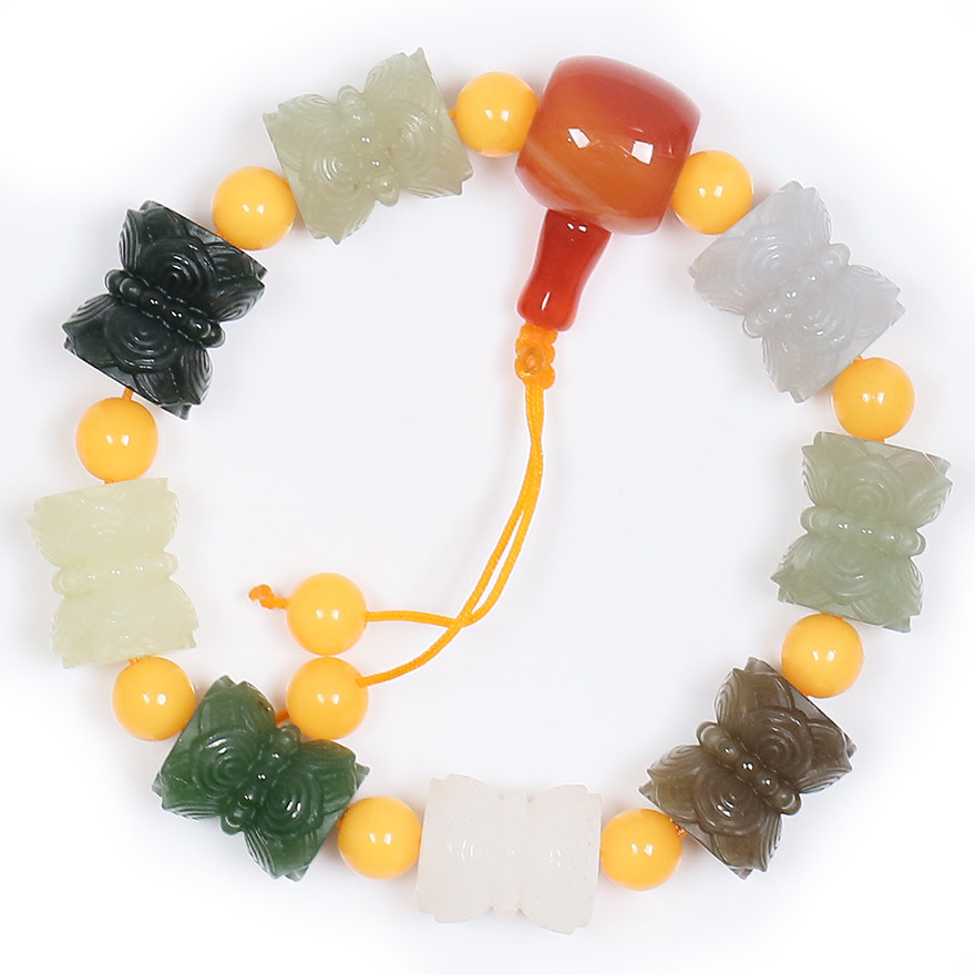 苏工省级玉雕大师袁新华 和田玉念珠手串多子多福 和平寺佛法加持