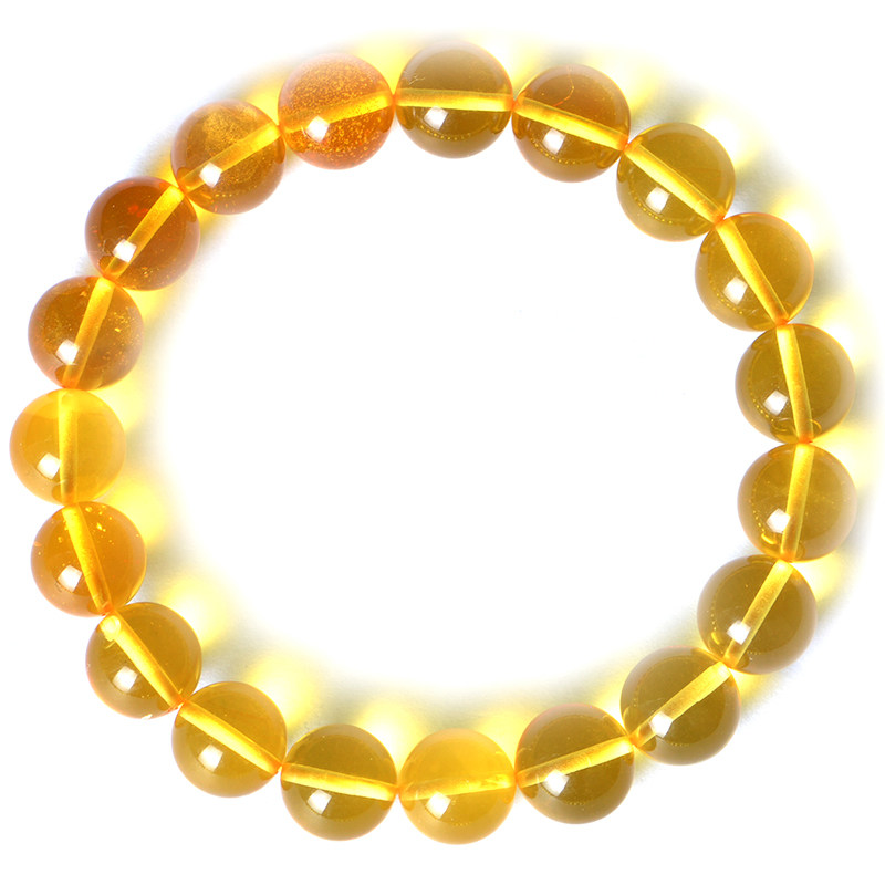 【直播拍】11.28g 10 mm糖色金珀圆珠单圈手串【强荧光】