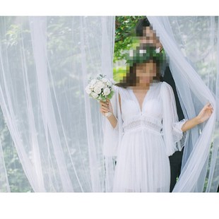 速发影楼旅拍摄影背景白色蕾丝纱帘婚纱外景装饰花架婚礼场景拍照