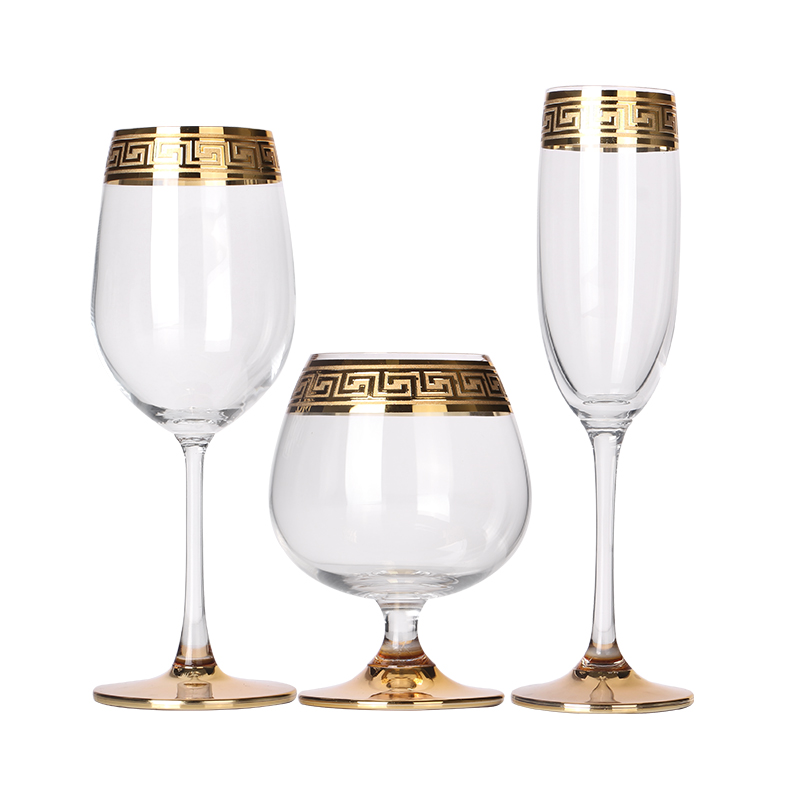 金边银边欧式玻璃白兰地香槟杯高脚洋酒杯水晶红酒杯餐桌家用水杯