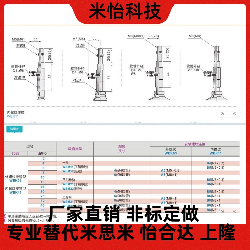 WEN04 WEN03-d18/d26/d33-4 -10标准型软边平行带肋真空吸盘