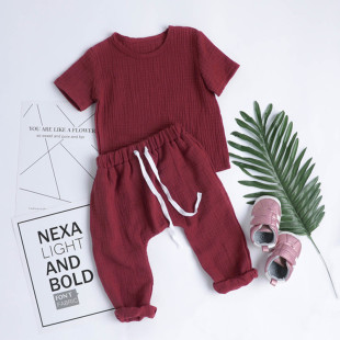 推荐Cotton Linen Casual Toddler Baby Girls Boys Clothes Set