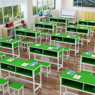 好双层简易桌辅导班木匠学生双人学校桌补习班教室课桌椅培训写字
