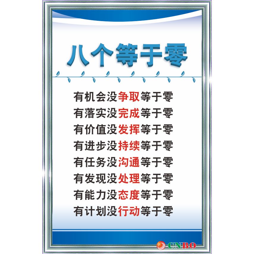 八个等于零 企业文化 工厂生产车间管理 办公室励志 标语志提示牌