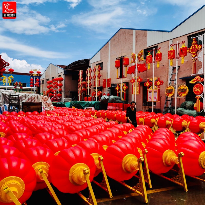 市政工程防水led中国结太阳能路灯杆红色装饰塑料亚克力灯笼厂家