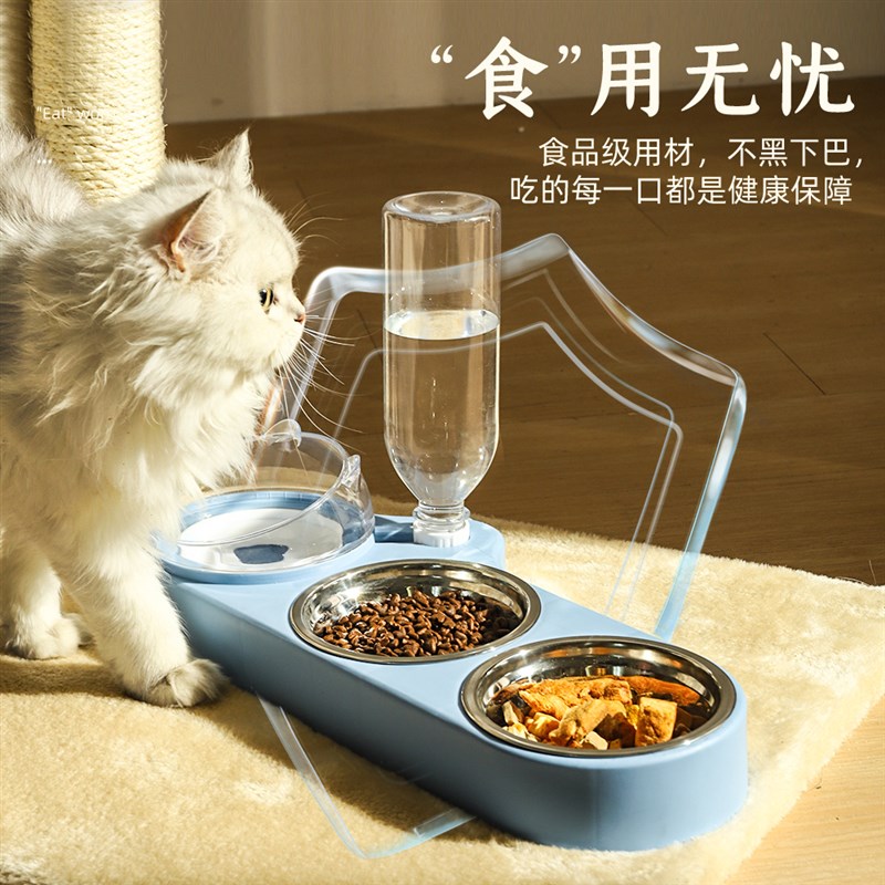 猫碗自动b饮水双碗猫咪不锈钢饭盆幼猫水盆食碗狗狗喂食器宠物食