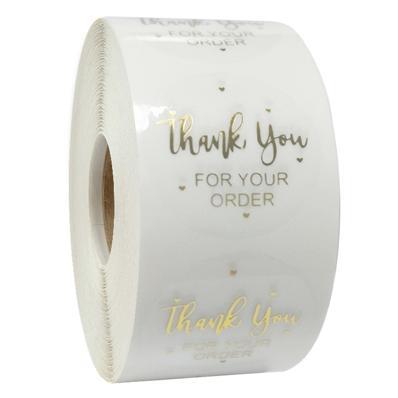 500张/卷圆形烫金透明贴纸感谢您的订购白色标签商店手工礼品装饰