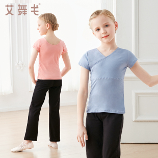 网红儿童舞衣女童春夏季白色跳舞衣服中国舞练功服上衣短袖T恤套