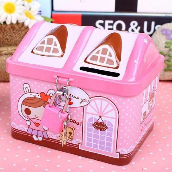 极速Creative Metal Piggy Bank Money Coin Box Cute Bear House