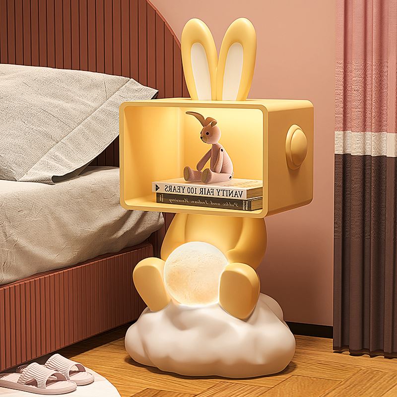创意可爱兔子卧室儿童房床头柜奶油风女孩窄边小型置物架储物边柜