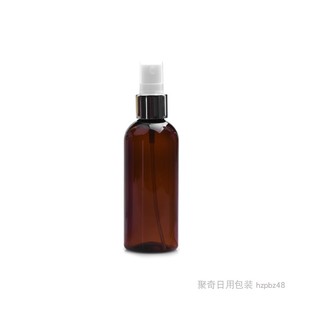 新品100ml矮胖圆肩电化铝喷雾瓶棕色白色透明PET瓶亮金银喷头补水