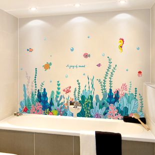 卡通墙贴卫生f间洗澡间防水瓷砖贴纸自粘可爱儿童浴室玻璃贴画门