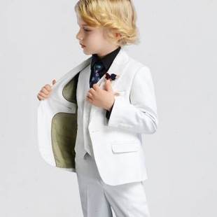 推荐imo 男童西装白色西服儿童套装走秀西装学校主持人礼服钢琴演