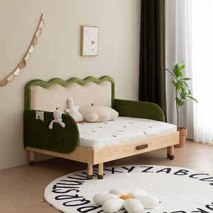 直销新品北欧日式k全实木抽拉床白蜡木儿童床男女孩拼接伸缩沙发