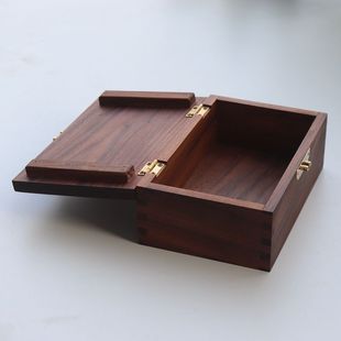 黑胡桃木翻盖式储物盒复古实木盒子带盖子榫卯结构文艺范桌面收纳