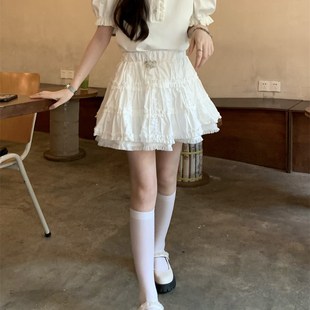 网红法式减龄套装女春季2024新款甜美娃娃领衬衫白色蛋糕半身裙两