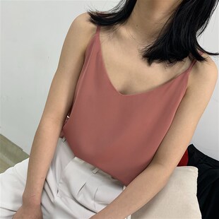 彩色大v领雪纺吊带夏季超宽松胖MM显瘦背心O外穿内搭新款女夏上衣