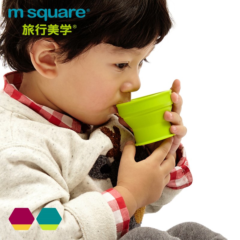 msquare儿童硅胶折叠杯碗旅行便携餐具可伸缩水杯旅游用品耐高温