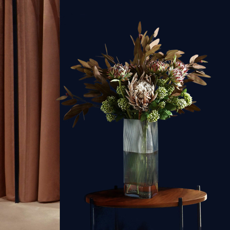 极速几何形玻璃花瓶现代简约竖纹水培插花器客厅样板间桌面摆设装