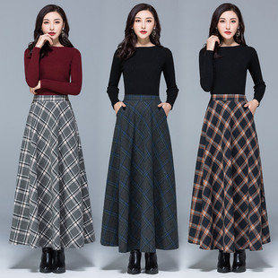 速发Mom High Waist Woolen plaid Skirts 2019 Autumn Winter Wo
