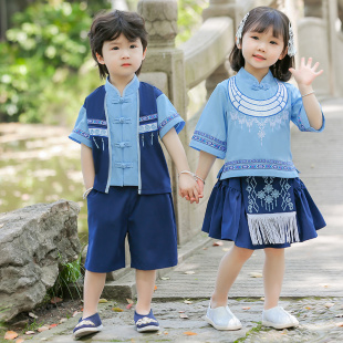 今年流行六一儿童汉服演出西夏装男童唐装广服壮族服三月三学小生