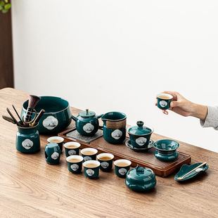 新品墨绿釉功夫茶具套组家用高端茶壶整套泡茶陶瓷盖碗茶杯礼盒