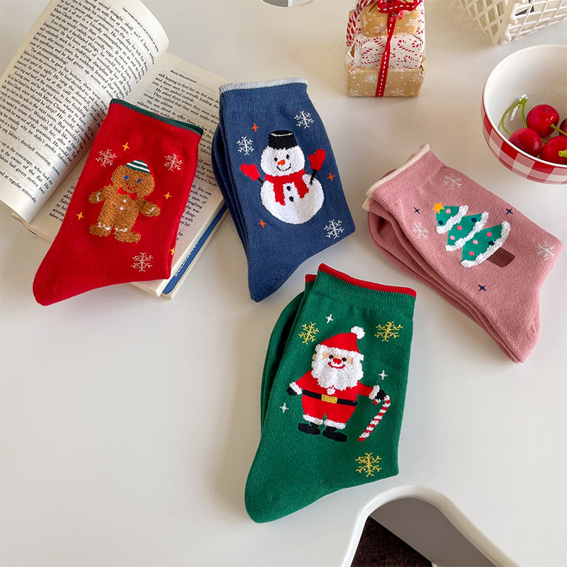 速发Christmas Socks Autumn And Winter Snowman Santa Claus Ca