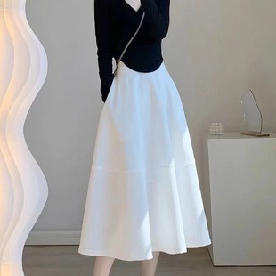 白色半身裙女2023夏季新款优雅气质大摆伞裙高级感A字高腰中长裙
