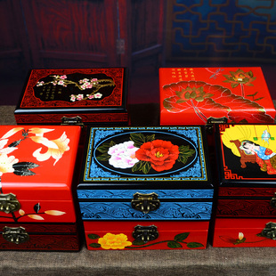 新品中国风手工漆器摆件首饰盒抽屉珠宝收纳盒结婚嫁妆传统特色礼