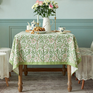 美式桌布轻奢风花卉餐桌布欧式田园长方形茶几亚麻高档台布高级感