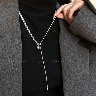 银色圆珠长款毛衣链女2023年爆款高级感极简风气质项链钛钢锁