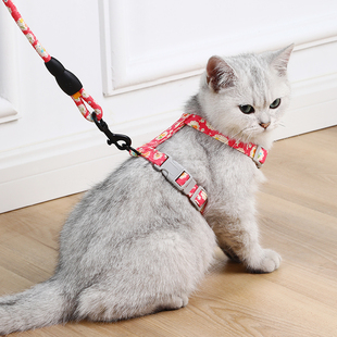 猫咪牵引绳防挣脱夏季溜猫遛猫绳可调节猫绳子拴T猫链宠物狗狗外