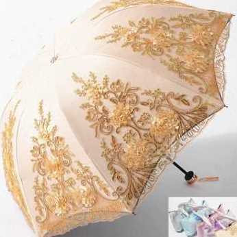 新品太阳伞防晒防紫外线双层雨伞女晴雨两用O折叠刺绣蕾丝公主遮