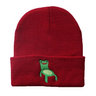 速发Froggy Chairs Beanie Hat 男女套头针织帽青蛙刺绣保暖毛线