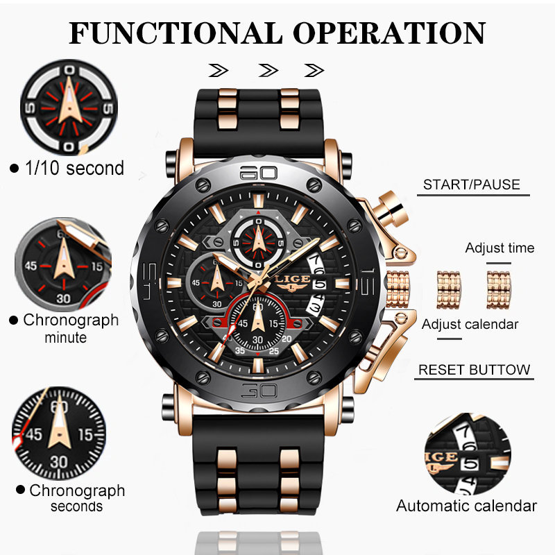 极速LI Luxury Casual  Watch op rand  Chrograph Silone Strap