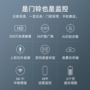 速发tplink可视门铃无线360家用智能对讲高清电子猫眼门口监视摄