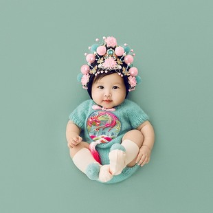推荐出租百天宝宝拍照国潮主题服装 婴儿满月百日周岁照摄影道具