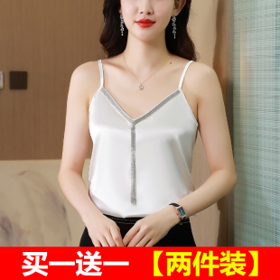 时尚缎面小吊带j背心女士夏季无袖外穿上衣大尺码西服内搭真丝打