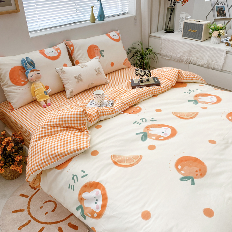 新品小兔子 橘子可爱桔子纯棉床单床笠儿童被套可定制枕套单件床