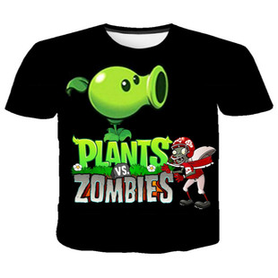 速发Boys And Girls 3D Short Sleeve T-Shirt Plant Zombie Prin