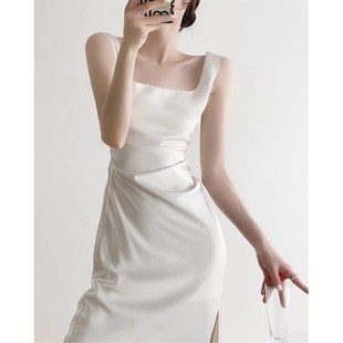 极速发货高品质白色m连衣裙女高级感夏法式长款订婚聚会轻奢小礼